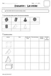 Solides - Examen Evaluation : 7ème Harmos - PDF à imprimer