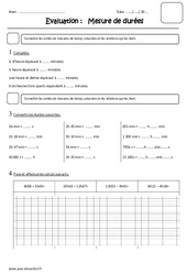 Mesure de durées - Examen Evaluation - Heure, minute, seconde : 7ème Harmos - PDF à imprimer