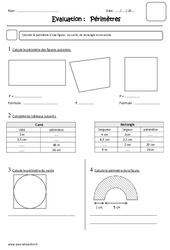 Périmètre - Examen Evaluation : 7ème Harmos - PDF à imprimer