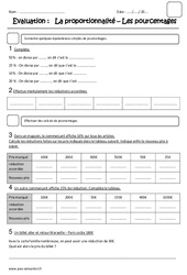 Calcul de pourcentages - Examen Evaluation - Proportionnalité : 7ème Harmos - PDF à imprimer