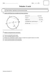 Cercle - Examen Evaluation - Rayon, centre, diamètre, corde : 7ème Harmos - PDF à imprimer