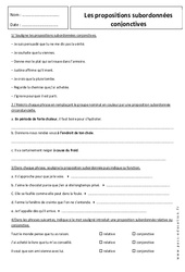 Subordonnées conjonctives - Exercices sur les propositions : 9eme Harmos - PDF à imprimer