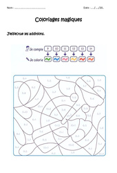 Additionner de 9 à 14 - Coloriage magique  : 3eme Harmos - PDF à imprimer