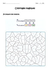 Comparer des nombres à 10 - Coloriage magique  : 3eme Harmos - PDF à imprimer