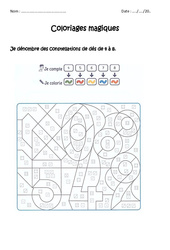 Dénombrer des constellations de dés de 4 à 8 - Coloriage magique  : 3eme Harmos - PDF à imprimer