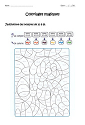 Additionner des nombres de 0 à 69 - Coloriage magique  : 3eme, 4ème Harmos - PDF à imprimer