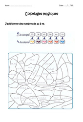 Additionner des nombres de 10 à 79 - Coloriage magique  : 3eme, 4ème Harmos - PDF à imprimer