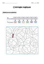 Additionner des nombres de 0 à 100 - Coloriage magique  : 3eme, 4ème Harmos - PDF à imprimer