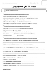 Pronoms - Examen Evaluation - Démonstratifs, possessifs, indéfinis, interrogatifs, et relatifs. : 7ème Harmos - PDF à imprimer