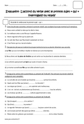 Accord du verbe avec le pronom relatif ou interrogatif qui - Examen Evaluation : 7ème Harmos - PDF à imprimer