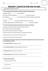 Accord du verbe avec son sujet - Examen Evaluation : 7ème Harmos - PDF à imprimer