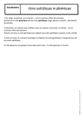 Mots spécifiques et génériques - Cours : 9eme Harmos - PDF à imprimer