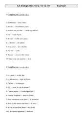 a ou à - on ou ont - homophones - Exercices   : 5ème Harmos - PDF à imprimer