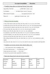 Mots invariables - Exercices  : 5ème Harmos - PDF à imprimer