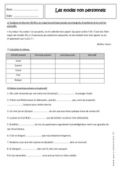 Infinitif, participe, gérondif - Exercices - Modes non personnels : 10ème Harmos - PDF à imprimer