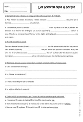 Sujet, verbe et participe passé - Exercices sur les accords : 10ème Harmos - PDF à imprimer