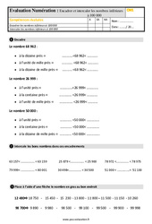 Encadrer et intercaler les nombres inférieurs à 100 000 - Examen Evaluation : 6ème Harmos - PDF à imprimer