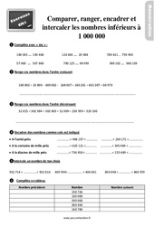 Comparer, ranger, encadrer et intercaler des nombres inférieurs à 1 000 000 - Exercices : 6ème Harmos - PDF à imprimer