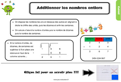 Additionner les nombres entiers - Cours, Leçon, trace écrite : 6ème Harmos - PDF gratuit à imprimer