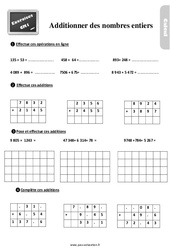 Additionner les nombres entiers - Exercices, révisions : 6ème Harmos - PDF à imprimer