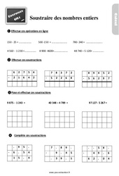 Soustraire les nombres entiers - Exercices, révisions : 6ème Harmos - PDF à imprimer