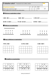 Soustraire les nombres entiers - Évaluation, bilan : 6ème Harmos - PDF à imprimer
