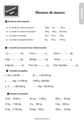 Mesures de masse - Exercices, révisions : 6ème Harmos - PDF à imprimer