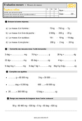 Mesures de masse - Évaluation, bilan : 6ème Harmos - PDF à imprimer