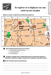 Se déplacer et se repérer sur une carte ou sur un plan - Exercices, révisions : 6ème Harmos - PDF à imprimer