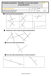 Identifier et tracer des droites perpendiculaires - Évaluation, bilan : 6ème Harmos - PDF à imprimer