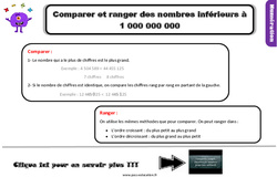 Comparer et ranger des nombres inférieurs à 1 000 000 000 - Cours, Leçon : 6ème Harmos - PDF gratuit à imprimer