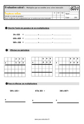 Multiplier par un nombre avec zéros intercalés - Évaluation, bilan : 6ème Harmos - PDF à imprimer