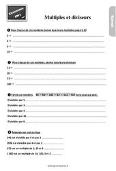 Multiples et les diviseurs - Exercices, révisions : 6ème Harmos - PDF à imprimer
