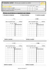 Division par un nombre à un chiffre - Évaluation, bilan : 6ème Harmos - PDF à imprimer