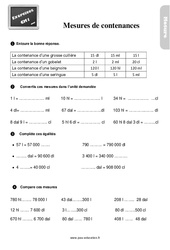 Mesures de contenances - Exercices, révisions : 6ème Harmos - PDF à imprimer