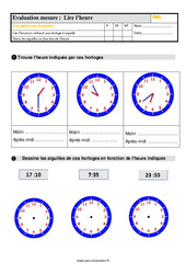 Lire l’heure - Évaluation, bilan : 6ème Harmos - PDF à imprimer