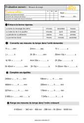 Mesures du temps - Évaluation, bilan : 6ème Harmos - PDF à imprimer