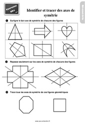 Identifier et tracer des axes de symétrie - Exercices, révisions : 6ème Harmos - PDF à imprimer