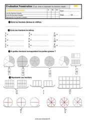 Lire, écrire et représenter des fractions simples - Examen Evaluation : 6ème Harmos - PDF à imprimer