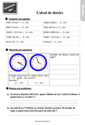 Calcul de durées - Exercices, révisions : 6ème Harmos - PDF à imprimer