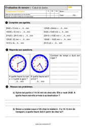 Calcul de durées - Évaluation, bilan : 6ème Harmos - PDF à imprimer