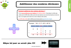 Additionner des nombres décimaux - Cours, Leçon, trace écrite : 6ème Harmos - PDF gratuit à imprimer