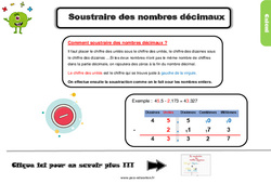 Soustraction des nombres décimaux - Cours, Leçon, trace écrite : 6ème Harmos - PDF gratuit à imprimer