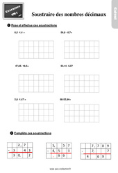 Soustraction des nombres décimaux - Exercices, révisions : 6ème Harmos - PDF à imprimer