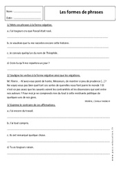 Affirmative et négative - Exercices sur les formes de phrases : 8ème Harmos - PDF à imprimer