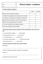 Phrase complexe - Phrase simple - Exercices : 8ème Harmos - PDF à imprimer