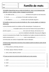 Mots de la même famille - Exercices corrigés : 8ème Harmos - PDF à imprimer