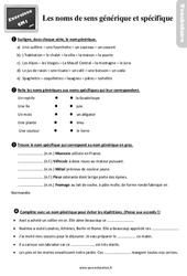 Les noms de sens générique et spécifique - Exercices, révisions : 6ème Harmos - PDF à imprimer