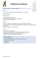Problèmes de longueur - Séquence - Fiche de préparation : 6ème, 7ème Harmos - PDF à imprimer