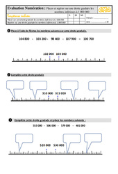 Placer et repérer des nombres inférieurs à 1 000 000 sur une droite graduée - Examen Evaluation : 7ème Harmos - PDF à imprimer